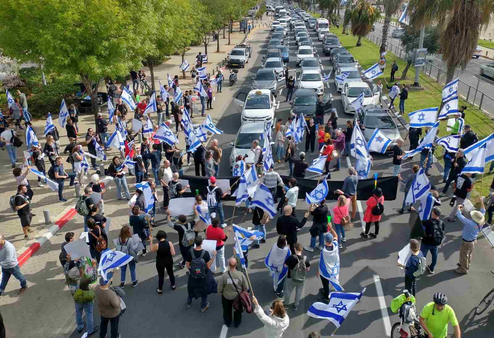 הפקק שנוצר בעקבות ההפגנה