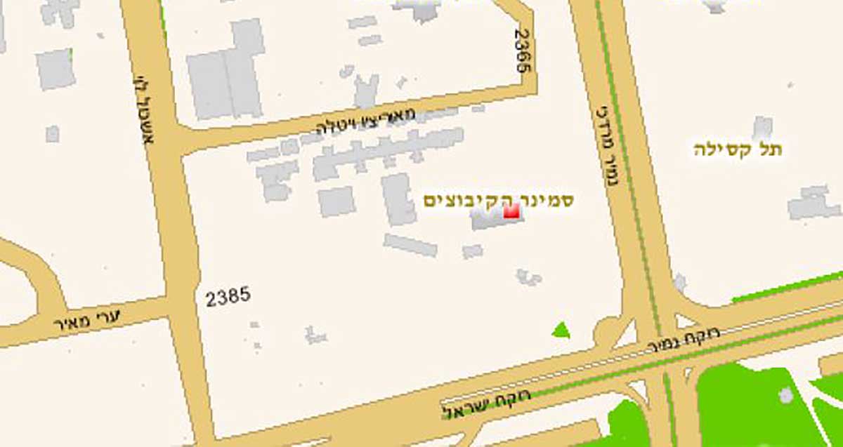 מפה של מתחם סמינר הקיבוצים בעבר הירקון.