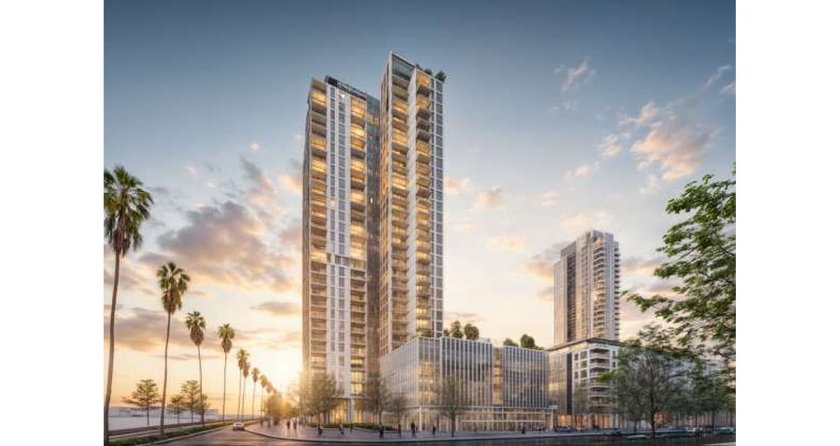 הדמיית מגדל בלוק 13 בשכונת הארגזים צפון בשעת ערב. קרדיט: מילבאואר אדריכלים, מילוסלבסקי אדריכלים